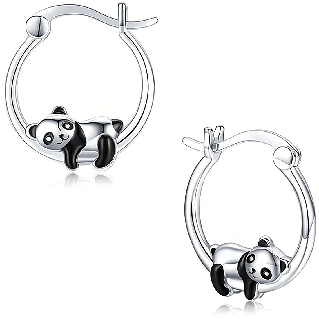 Boucles d'oreilles Panda pour Filles, Argent Sterling 925 Boucles d'oreilles Petite Creoles Animaux Hypoallergéniques Mignon Panda Bijoux Cadeau d'Anniversaire Cadeau de Saint-Valentin