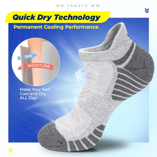 Image of TANSTC Athletic Running Ankle Socks,6Pairs Cushioned Low Cut Anti-Blister Tab Sports Sock Men Women