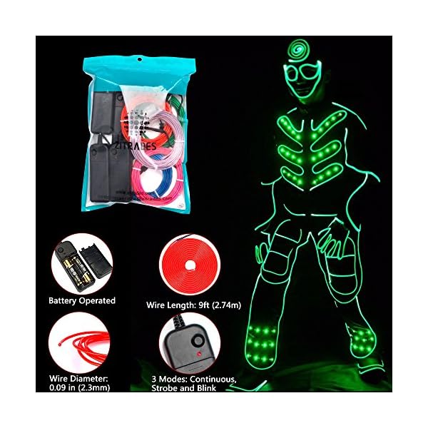 Ait el wire kit 9ft, portable neon lights for parties, halloween, diy decoration (5 pack, each of 9ft, red, green, pink, blue, white) - image 8