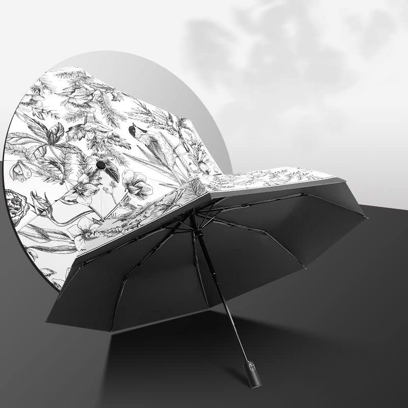 TOBILE Ombrello Donne Uccelli Letterari Retrò Che Cantano Fiori Ombreno Pieghevole Completamente Automatico Anti-Ultravioletto Ombrello Soleggiato