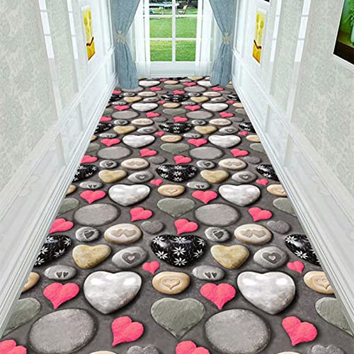 ZJMAMA Teppich Läufer Flurläufer Extra Lang, Bunte Herzförmige Kopfsteinpflaster-Muster-weiche Läufer-Teppiche, 7 Mm Florhöhe Krabbelpads, Leicht Zu Reinigen (Color : WxL, Size : 70x200cm/2.3x6.6ft) Cover