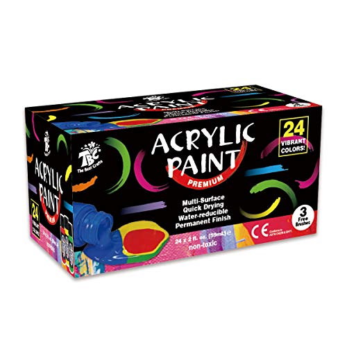TBC The Best Crafts Premium Acrylic Paint Set,24 Bright Colors(59ml,2oz.),Large Craft Acrylic Paint for Beginners and Artist