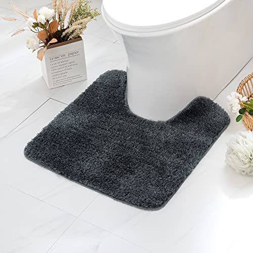 MIULEE Absorbent WC Toilet Rug Non Slip U Shape Bath Mat with High Hydroscopicity Rugs Super Soft Cozy and Shaggy Microfiber Rug Carpet for Bathroom 45x45 cm Dark Gray - Image 2