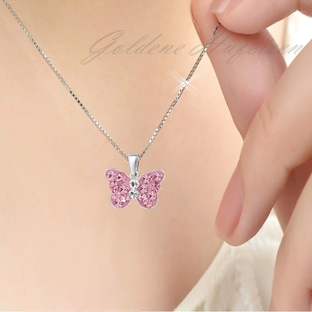 Mini pendentif papillon en cristal rose + chaîne en argent sterling 925.