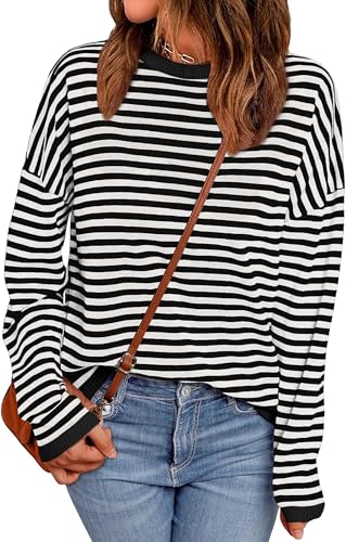 WIHOLL Womens Sweaters Dressy Casual Long Sleeve Shirts Light Weight Sweater Striped L