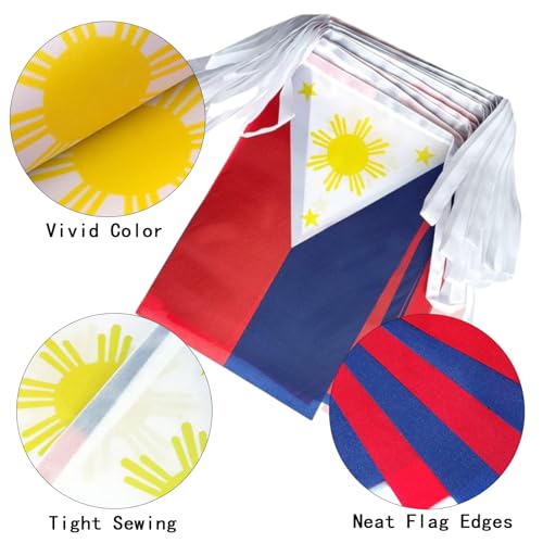 Image of The Philippines Flags Filipino String Flag Banners for Patriotic Events Independence Day Sports Bars Inside Outside Decorations 33 Feet 30 Flags