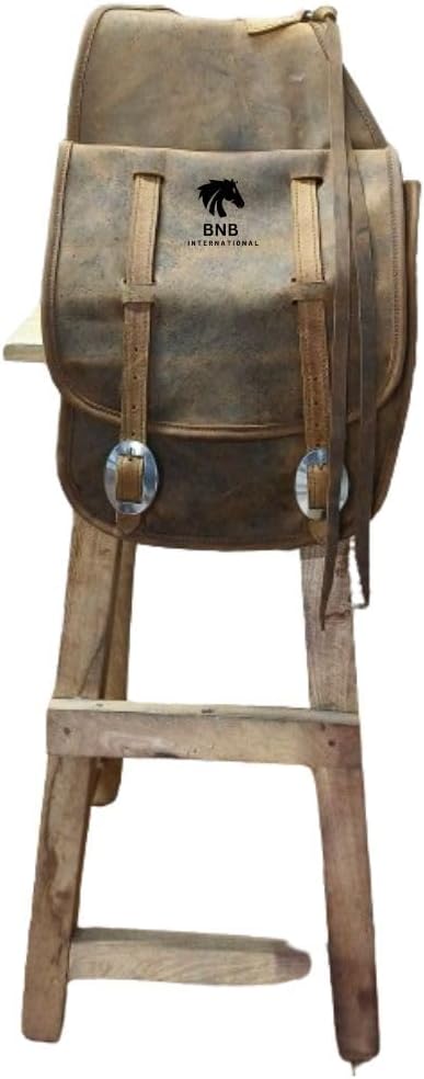 BNB International Cowhide Genuine Leather Western Equestrian Trail Simple Horse Saddle Bag Pack Equipment Horse Saddle Bags Size: 10” L x 10” W x 3 ½” D inches