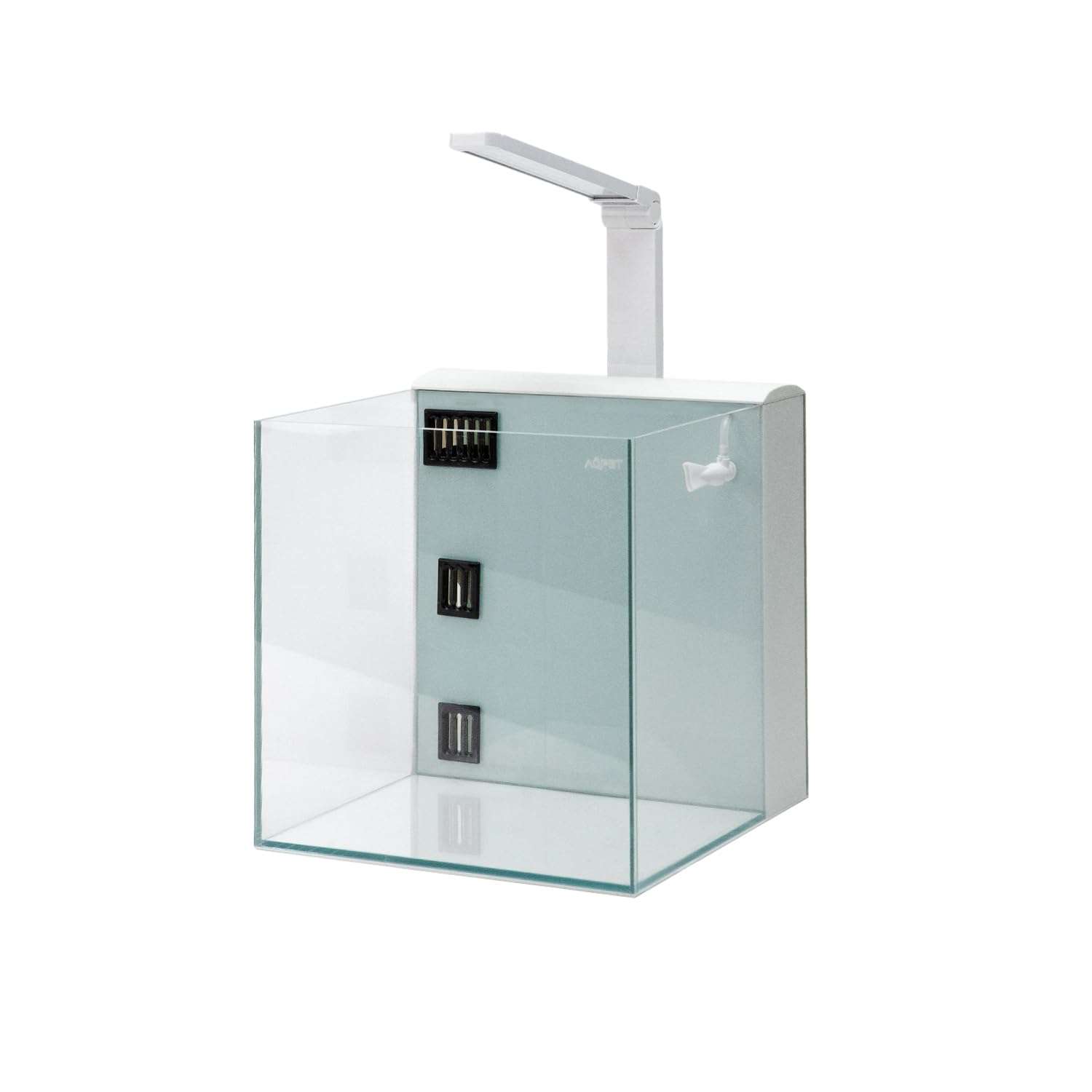 AQPET Acquario Completo Kubic Rear 30x30x30 cm in Vetro Extrachiaro – Con Filtro Posteriore Integrato e Lampada LED – Vasca Cubica Design Moderno (Colore Bianco)