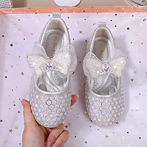 Toddler Girls Mary Jane Shoes Non-Slip Rubber Sole Ballet Slippers Princess Dress Wedding Shoes Newborn Flat Shoes (Silver, 13.5 Little Child)2