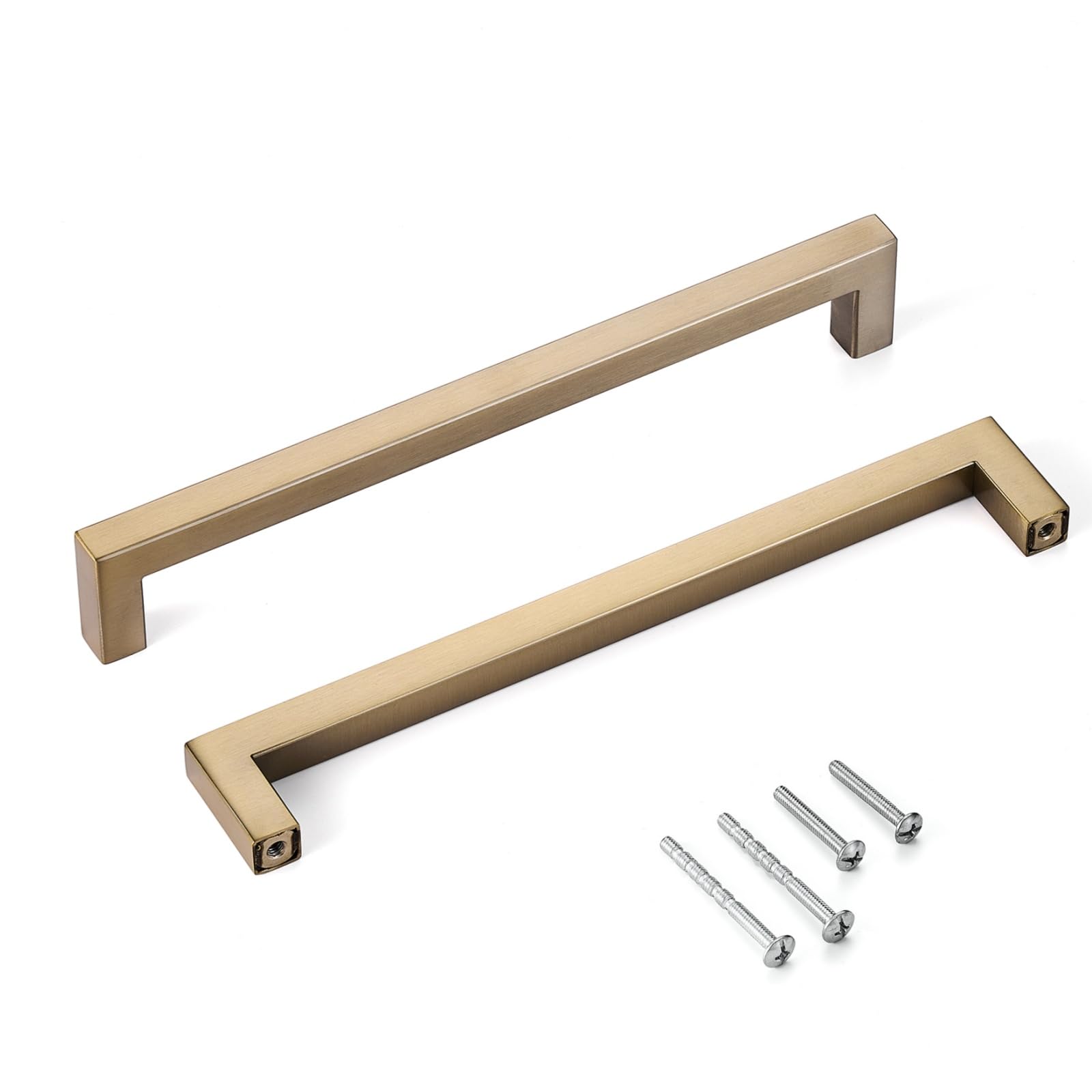 Aibeli 10 Pack Cabinet Handles - 8 Inch Champagne Bronze Square Drawer Pulls - Modern Stainless Steel Kitchen Cabinet Hardware