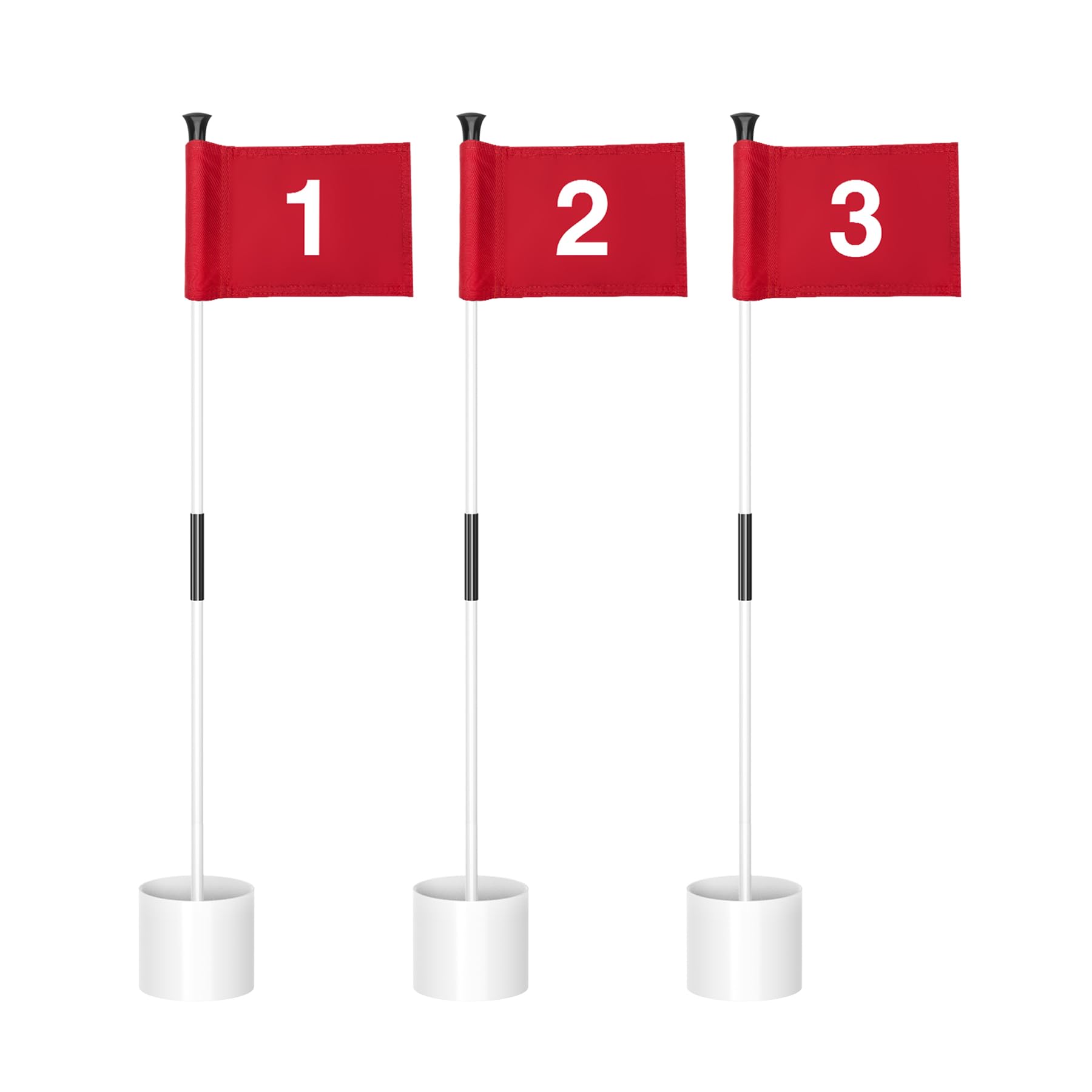 KINGTOP Miniature Golf Flagstick, Practice Putting Green Flags for Yard, Golf Pin Flag Hole Cup Set, 3ft White Flagpole, Indoor | Outdoor, Red Flag Numbered #1 2 3, 3-Pack — image 1