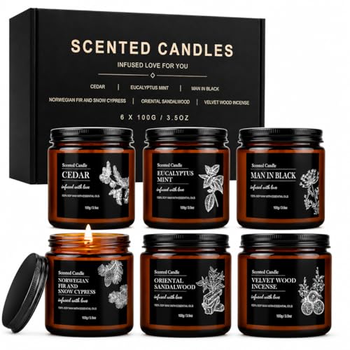 Gifts for Men Him 6 Pack 3.5 Oz Scented Candles Set 150 Hours Long Burning Soy Wax Candles Jar Aromatherapy Gifts for Him Birthday Fathers Day Boyfriend Husband