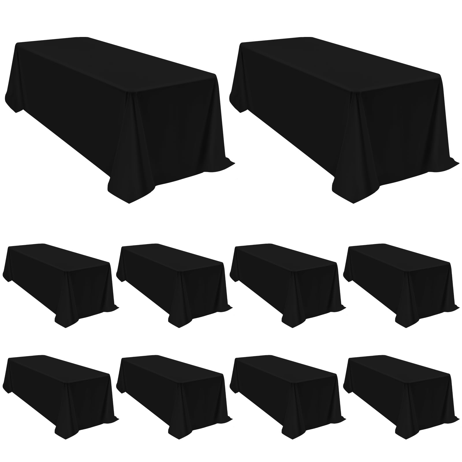 10Pack Black Tablecloths 90 x 132 Inch, Rectangle Tablecloth for 8ft Table, Black Tablecloths for Rectangle Tables Polyester Table Cover Washable Table Cloth for Wedding Reception Banquet Party