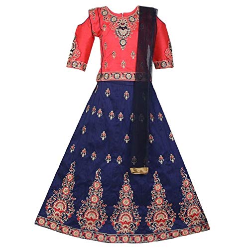 Ashwini Girls Skirt Top | Readymade Indian Kids Ethnic Wear | Kids Skirt Top | Embroidery Work (DarkBlue, 6-7 Years)