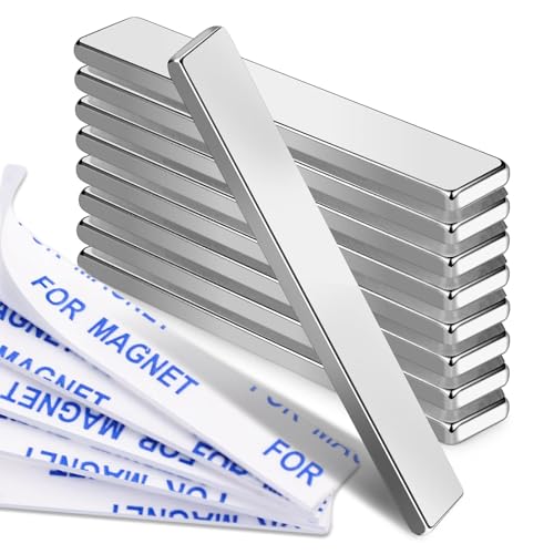 Image of MIKEDE Magnets, 9 Pack Strong Neodymium Bar Magnets with Adhesive Backing, Rare Earth Fridge Magnet Heavy Duty, Metal Powerful Magnet for Craft, Whiteboard, Garage, Kitchen - 60x10x3 mm