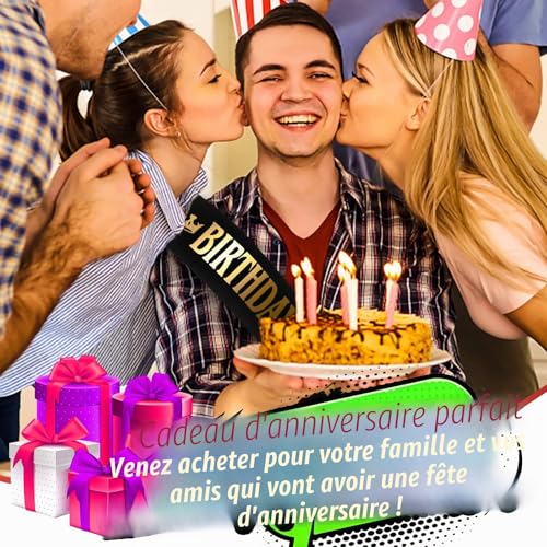 Thinp Écharpe d'anniversaire en satin noir - Accessoire de décoration de fête pour hommes, femmes et enfants (noir) – vue 5