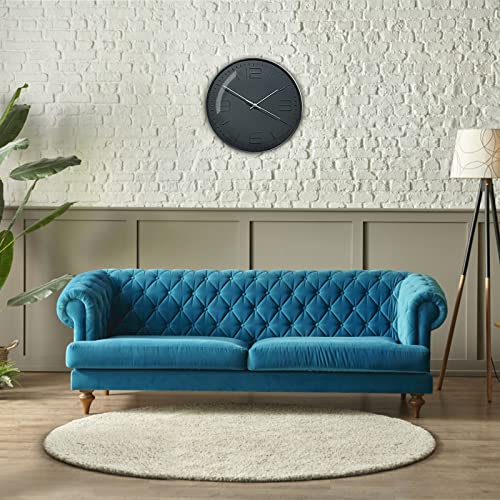 Andstar 12Inch Digital Modern Black Decor Silent Wall Clock Battery Operated With Arc Shape Decorative For Home,Livingroom, Bedroom, Office, Canteen,School(Dark Blue,12Inch) #TOP5