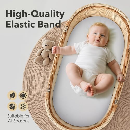 Image of Bassinet Sheets Compatible with Burts Bees, Soft and Breathable Fitted Sheets Compatible with Burts Bees Bassinet, 15 x 33 Inches,2PCS(Sheets Only,No Mattrees)