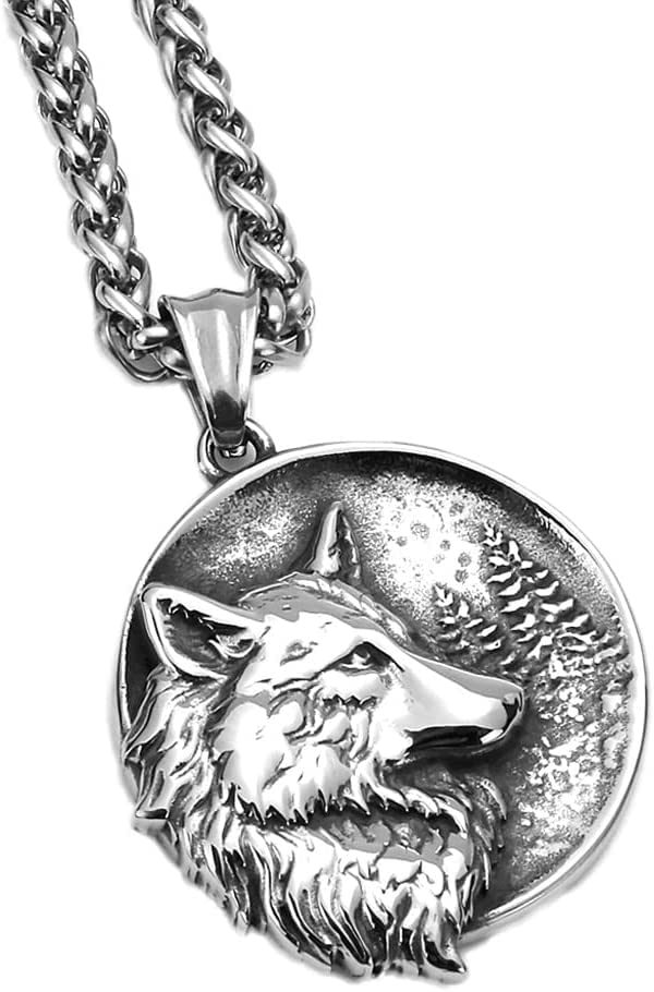 Amazon.co.jp: ネックレス バイキング ウルフヘッド ステンレス
