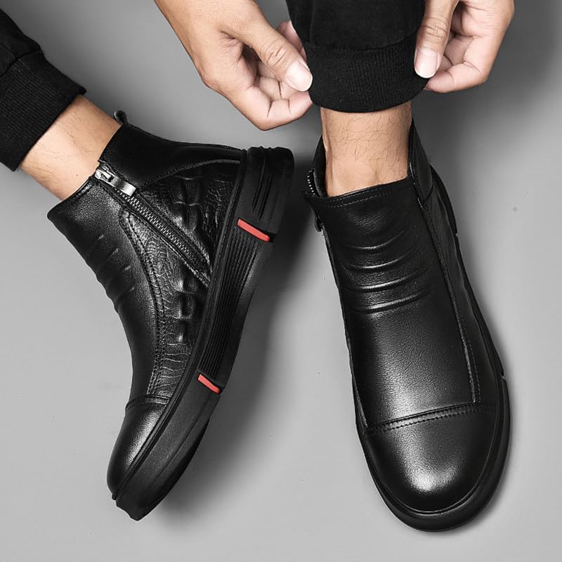 Men Casual Black Italian High-top Leather Boots Alligator Printed Business Chelsea Chukka Ankle Booties Fall Winter Wool Warm Side Zipper2