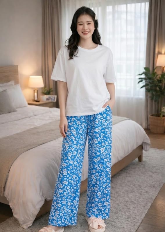 Image of KSHS Printed Round Neck Short Sleeve Nightsuit Set | Pajama Set | Casual Night Dress for Women