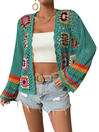 Image of SHENHE Women's Floral Crochet Cardigan Hollow Out Open Front Long Sleeve Cardigan Sweater