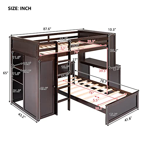 Moeo Twin Size Loft Bed With Shelves, Desk, A Stand-Alone Bedframe And Wardrobe For Kids & Teens, Save Space, Wood, No Box Spring Required, Espresso #TOP1