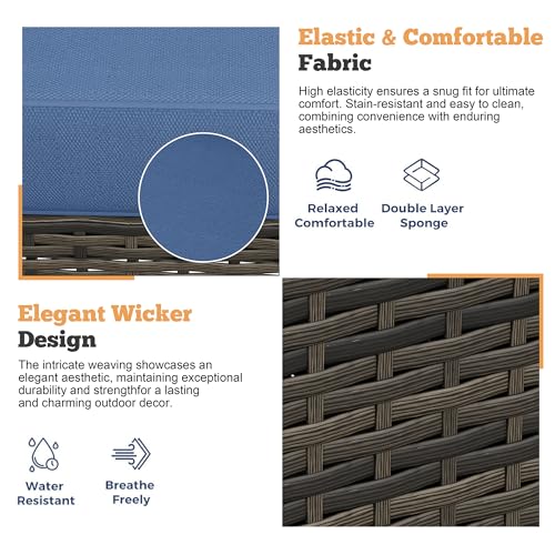 Shintenchi 3 Pieces Patio Furniture Set 3 Pieces PE Rattan Wicker Chairs with Table Outdoor Furniture for Backyard/Garden/Poolside/Outdoor Restaurant Gary Rattan with Blue Cushion - Image 7