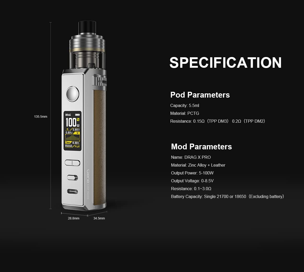 voopoo drag x pro amazon Drag X Pro, Original Drag X Pro Kit 100W alimentado por una sola batería  21700/18650 GENE.FAN 3.0 Chip con 5.5ml TPP X Pod TPP-DM3 + TPP-DM2 Coil  Vape E-cigarrillo (Gobi Grey) : Amazon.es