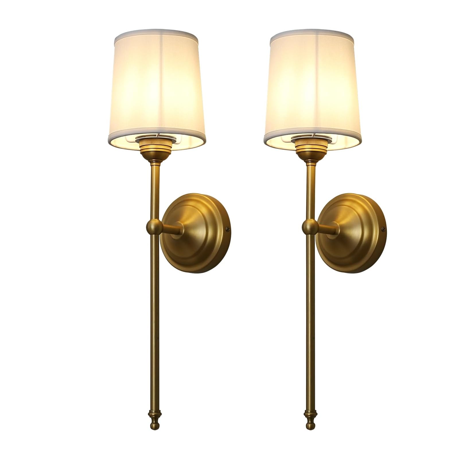 HUAYUSEDF Contemporary Minimalist Wall Sconces Lamp Set of 2 Rustic Vintage Sconce Light Fixture with Fabric Lampshade Nightstand Lamps for Bedrooms Bedside Reading Living Room(White)