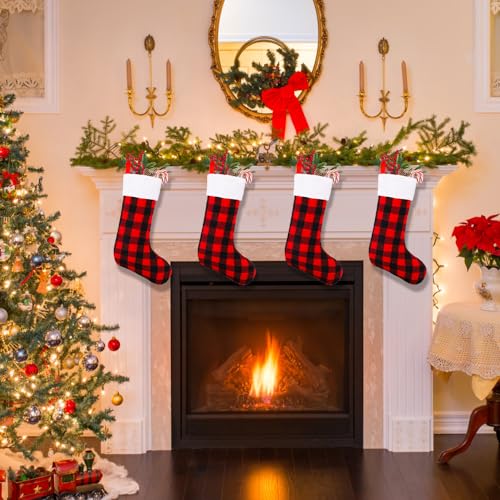 YUJUN-6-Pack-22-Inches-Christmas-Stockings-Xmas-Large-Black-Red-Buffalo-Plaid-Hanging-Stockings-Decorations-for-Christmas-Tree-Fireplace-Family-Holiday-Party-Decor YUJUN 6 Pack 22 Inches Christmas Stockings Xmas Large Black Red Buffalo Plaid Hanging Stockings Decorations for Christmas Tree Fireplace Family Holiday Party Decor