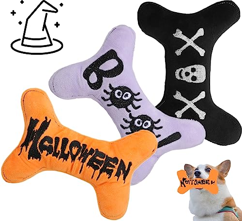 3 Pack Small Dogs Toy for Halloween, Plush Squeaky Puppy Bone Toy...
