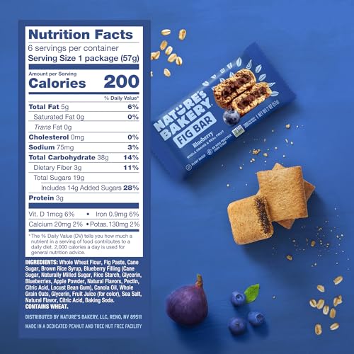 Image of Nature's Bakery Whole Wheat Fig Bars, Blueberry, Real Fruit, Vegan, Non-GMO, Snack bar, 6 Count (Pack of 6)