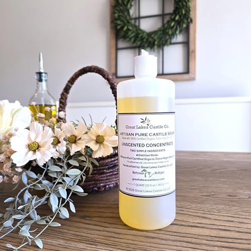 Organic Pure Castile Liquid Soap Made with 100% Certified Organic Extra Virgin Olive Oil - UNSCENTED CONCENTRATE (Quart) image 4