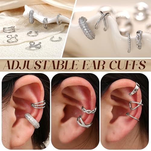 FUNRUN JEWELRY 12Pcs Ear Cuff Earrings for Women Non Piercing 14K Gold Plated Ear Cuffs Non Pierced Clip on Cartilage Earring Adjustable Fake Earrings4