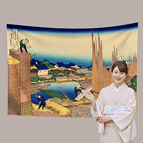 YONGFOTO 150x130cm Ukiyo-e Tapestry Mount Fuji 36 Views Room Wall Hanging the Timberyard at Honjo Tatekawa Landscape Wall Art Japanese Traditional Painting Toyo Style Tapestries - Image 4