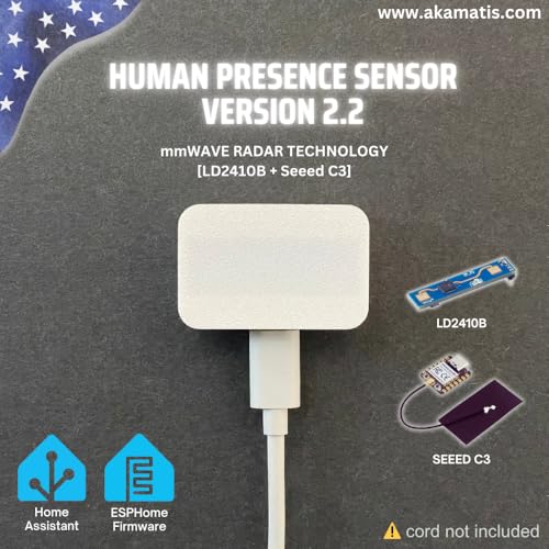Image of AKAMATIS Human Presence Sensor v2.2 for Home Assistant, mmWave Radar Smart Motion Sensor, Adjustable Sensitivity, WiFi (Seeed C3, External Antenna + LD2410B) (White, 1 Pack (Sensor Only))