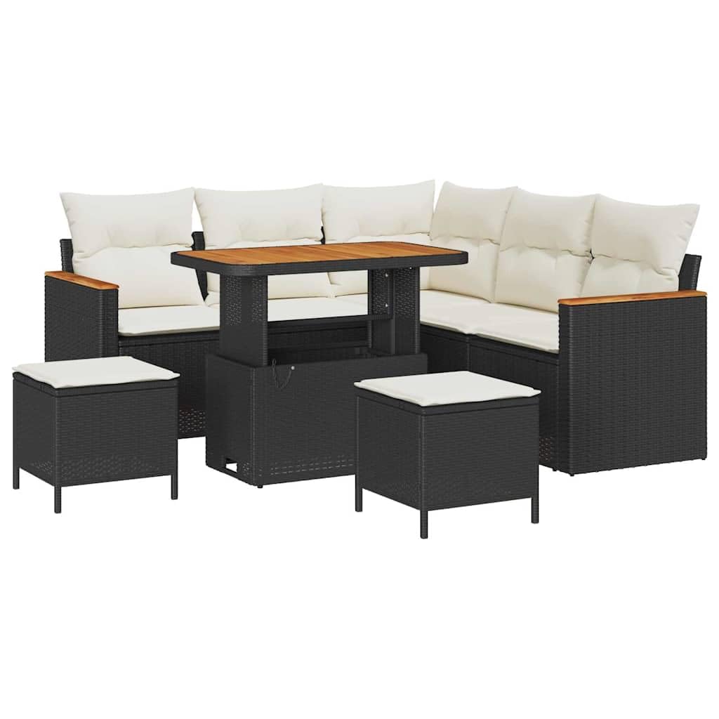 Ensemble de canapé de jardin 8 pièces Noir polyrotin Salon de jardin modulable avec coussins, canapé extérieur robuste pour terrasse patio, set assise résistant aux intempéries, confortable 7 places