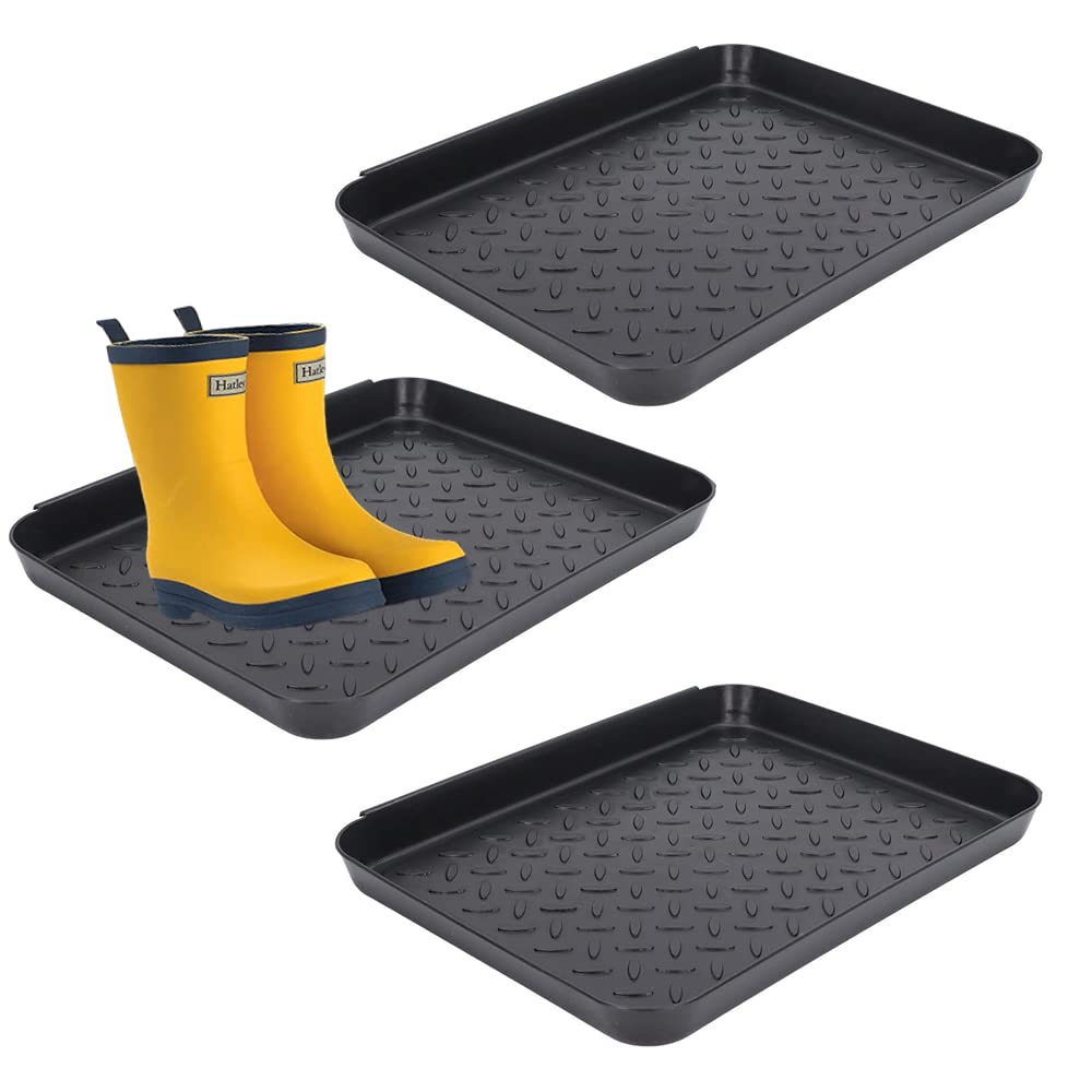NIKOU 3Pcs Shoe Drip Tray - Multi-Purpose Boot Tray Plastic Shoe Tray Mud Boot Tray Plastic Tray Multifunctional Tray Black for Indoor and Outdoor Use in All Seasons