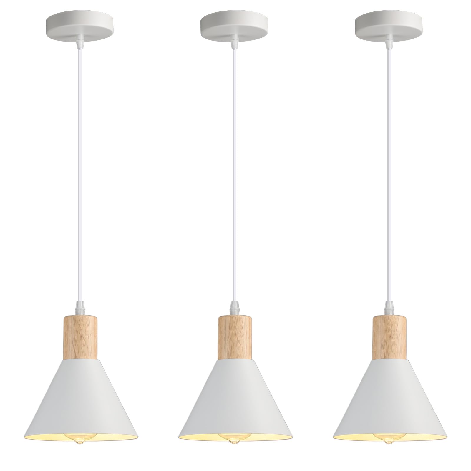 Pendant Lights Kitchen Island, Pack Solid Wood Ceiling Hanging Lamp,  Modern Matte White Pendant Lighting for Kitchen Over Island Dining Living  Room