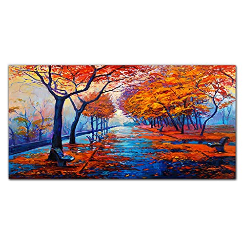 Tableau en verre de luxe 100x50cm paysage d'automne pour décoration raffinée