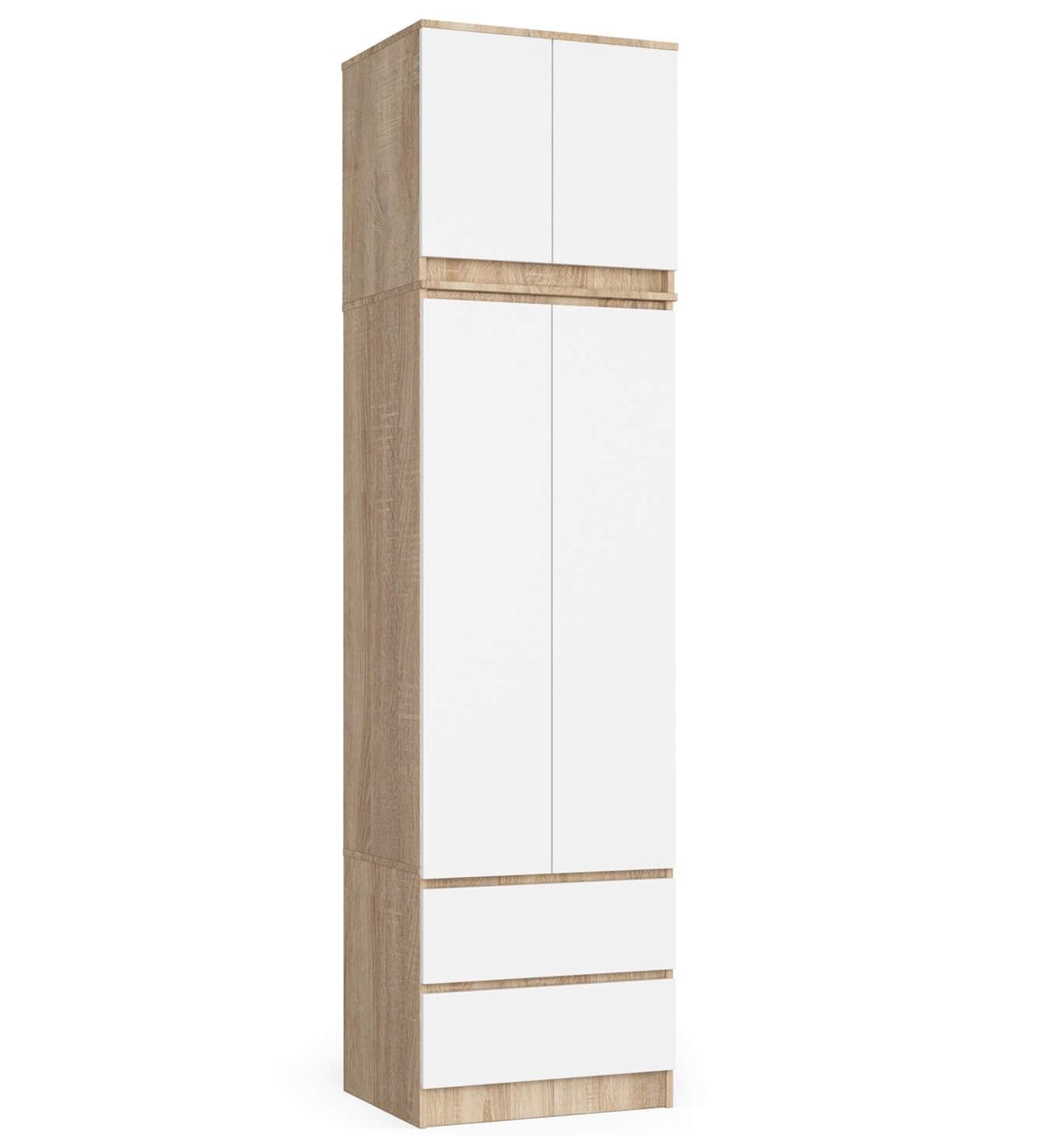 AKORD | Armadio con Estensione | Armadio con Ripiani, e Appendiabiti e Cassetti | 234 cm di Altezza | Mobiletto Cameretta Camera da Letto | Mobili soggiorno | Guardaroba |Rovere Sonoma | Bianco