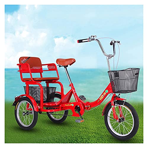 Triciclo plegable para adultos DINNA con canasto y asiento trasero, bicicleta cruiser de 3 ruedas de 16 pulgadas para adultos, seniors, mujeres y hombres, ideal para picnic y compras, color rojo miniatura 1