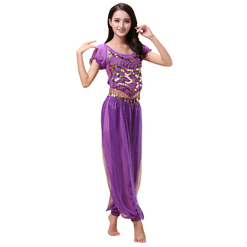 Costume de danse orientale pour femme avec haut de danse + pantalon lanterne professionnel pour carnaval