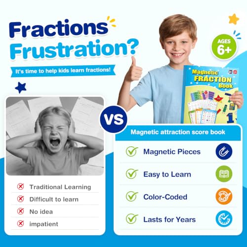 Image of homicozy Magnetic Fraction Playbook for Kids 6-12, Visual Fraction Tiles