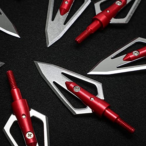 Simpotek Hunting Broadheads Crossbow Arrow Broadhead, 100 Grain Fixed 2 Blades Arrows Heads Archery Equipment Archery Accessories 12 Packs For Outdoor Hunting And Target-Red/Stainless Steel #TOP4