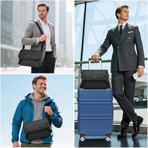 KONO Messenger Bag, Umhängetasche Herren wasserdichte, Leichte Freizeit Crossbody Tasche mit Mehreren Fächern für 13 Zoll Laptop (Schwarz)