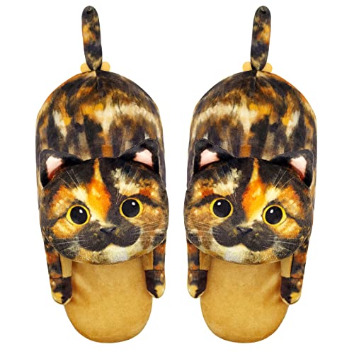 Openhahaha Cat Slippers for Women, Cute Fuzzy Animal Slippers For Indoor and Outdoor, Comfy Non-Slip Memory Foam Sole, Funny Cat Lover Gifts for Women (Tortoiseshell Cat)