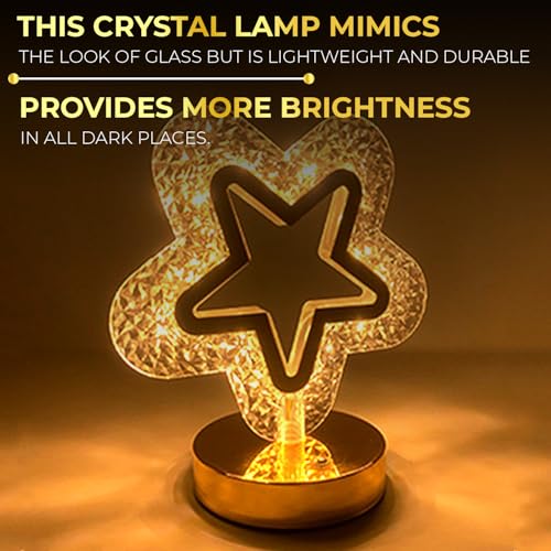 Image of Lexton Star Crystal Night Lamp | 3 Level Brightness | Soft Glow LED Table Light for Home, Bedroom & Living Room | USB Rechargeable | Great for Gifting & Decoration (Pack of 1)