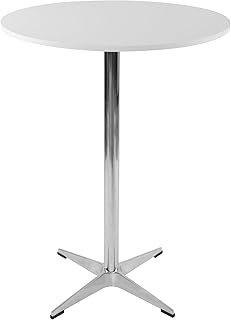 NOBPEINT Modern Round Pub Tables Bar Tables with Metal Cross Base, Wooden Cocktail Table with 39.4 Inches Height, White